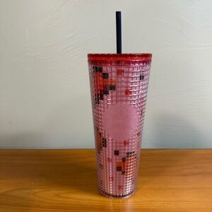 Starbucks Valentines Day 2025 Pixel Heart Pink Red Cold Cup Tumbler Venti Straw